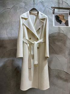 2025 Autumn Double-Sided Hand-Stitched Cashmere Suit Collar Lace-Up Double-Breasted Gold and Copper Buckle Long Coat Mid-Length