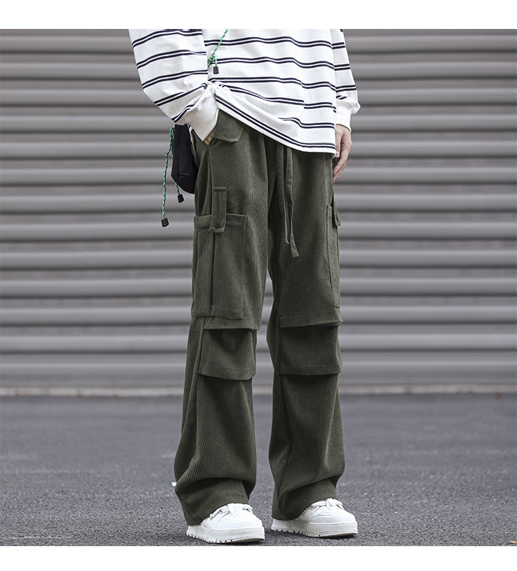 Winter corduroy oversized men's pants, loose plush and thickened work clothes pan's street versatile wide leg_voghion.com