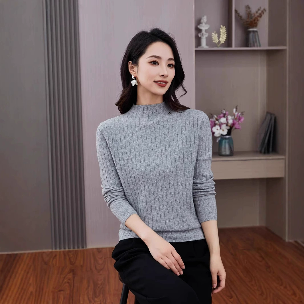 Женский трикотаж с длинным рукавом, элегантный, для повседневной носки, с воротником-стойкой, популярный на Amazon, осенне-зимняя коллекция.