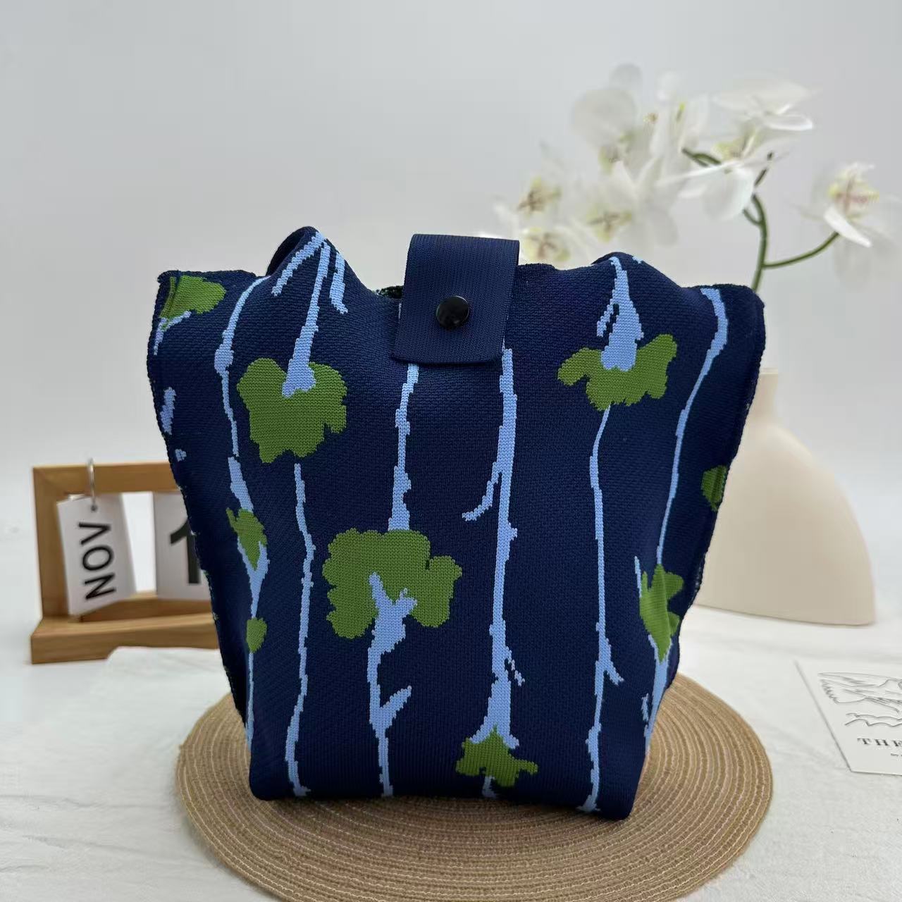 Geometric Knit Structured Large Capacity Basket Tote Bag 15