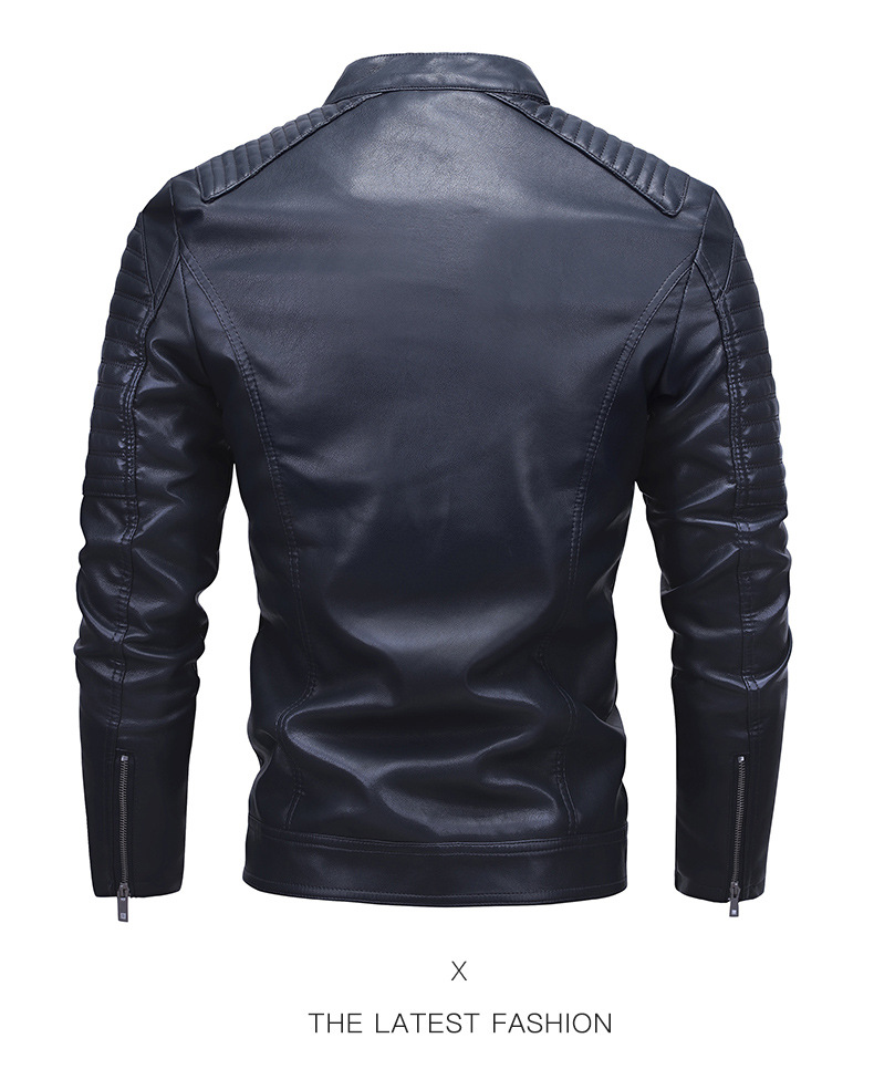 Veste en cuir décontractée à capuche et col montant en velours noir pour homme, type combiné, sac de fouille à fermeture éclair pour jeune_voghion.com