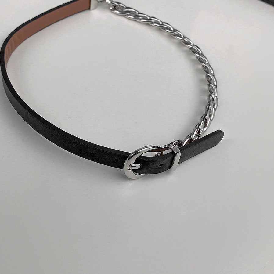 Vente directe d'usine : ceinture fantaisie, collier en acier titane pour femme, style disco/boîte de nuit, chaîne clavicule._voghion.com