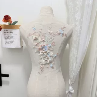 立体花朵布贴网纱刺绣钉珠补丁儿童礼服婚纱裙衣服装饰辅料针缝款