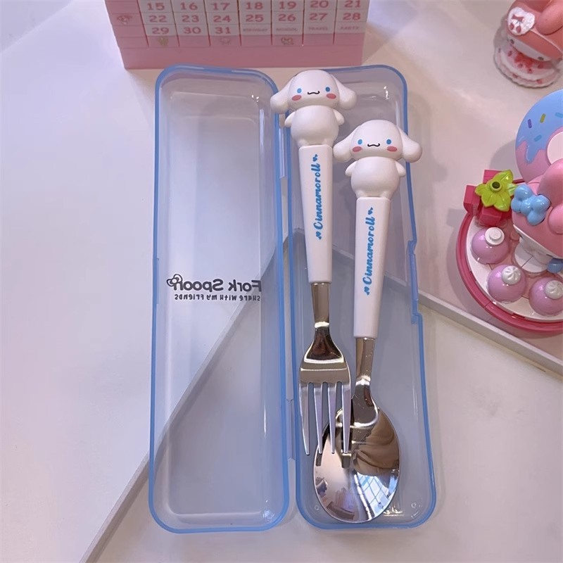 Cute fork stainless steel for students, tableware, storage box, Cinnamoroll