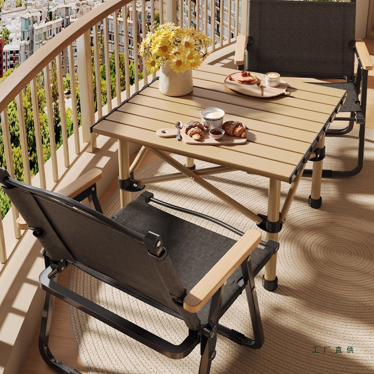 Balcony Folding Table for Home Use, Small Apartment Dining Table, Living Room Small Coffee Table, Outdoor Portable Camping Picnic Table and Chair Set