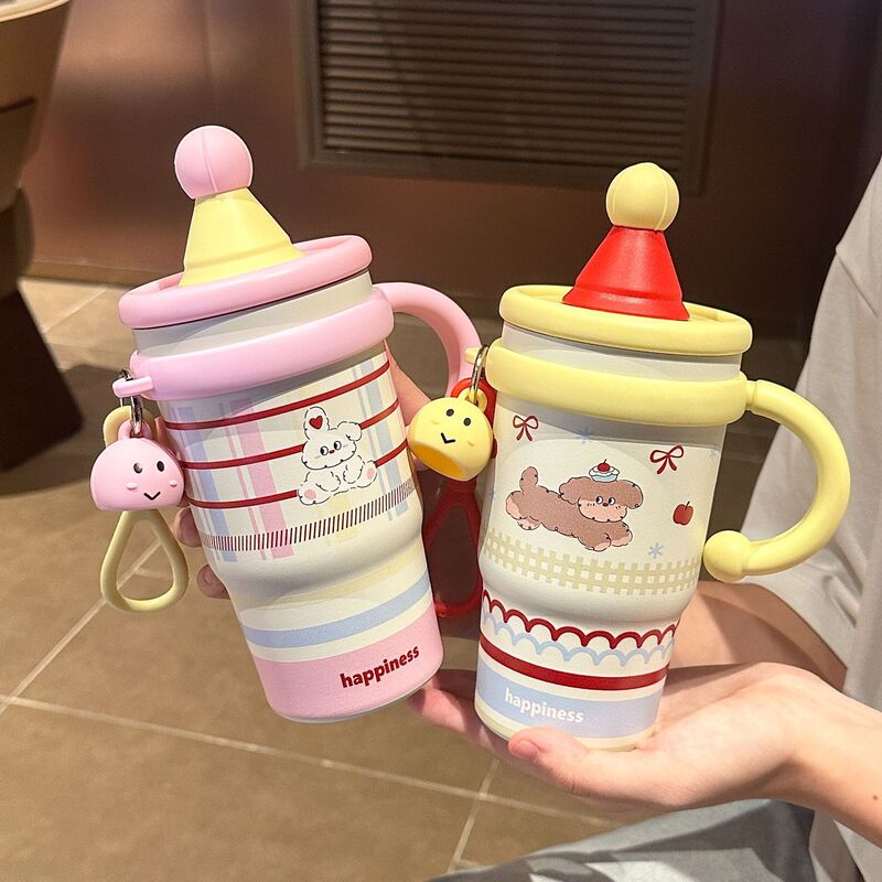 高颜值女士316不锈钢保温杯大容量桌面杯子吸管水杯保冷咖啡杯|undefined