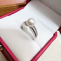 Серебряное кольцо из чистого серебра S925 серебряное кольцо 7-8 мм пресноводная культура круглая и безупречная подсветка AKOYA жемчужное отверстие кольцо
