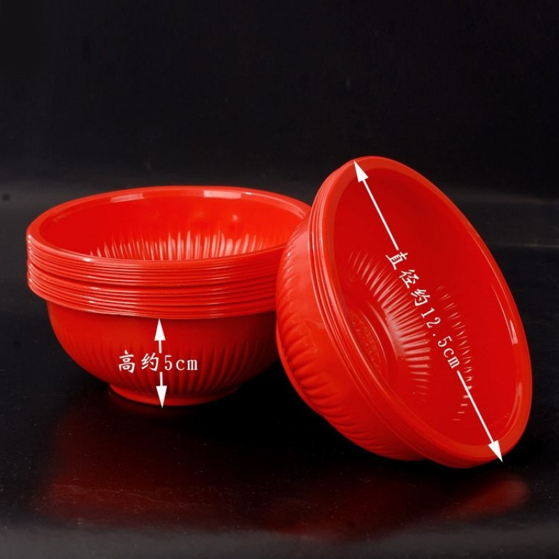Disposable red bowl and chopstick set for weddings, wedding banquet, plastic cups, red bowls, red spoons, wedding supplies for festive occasions