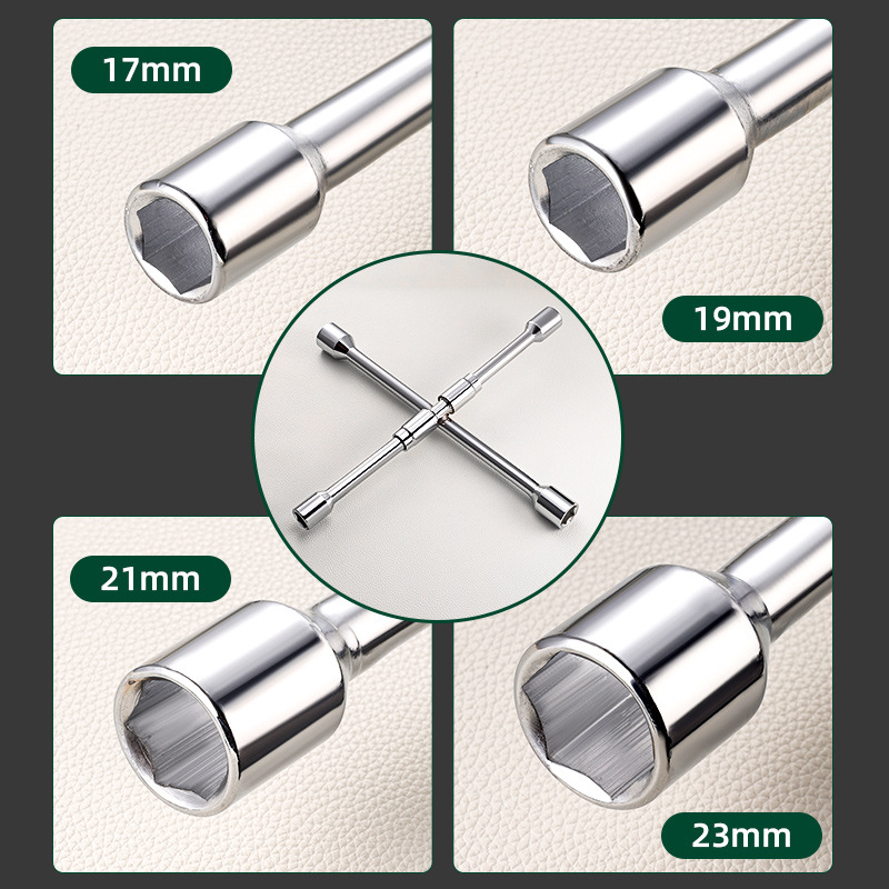 Un lote de 17 - 23mm cruzada plegable llave de neumáticos ahorrar mano de obra alta dureza engrosar la llave de neumáticos profundos