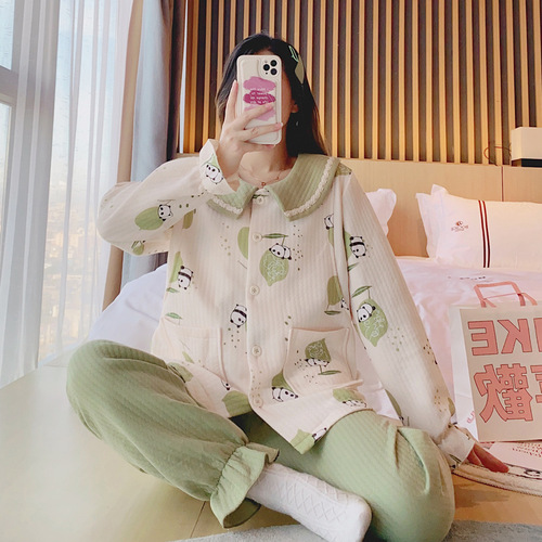 Winter and Spring Postpartum Maternity Wear Set, Pure Cotton Maternity Pajamas with Air Cotton, Large Size Postpartum Nursing Clothes, Winter Wholesale