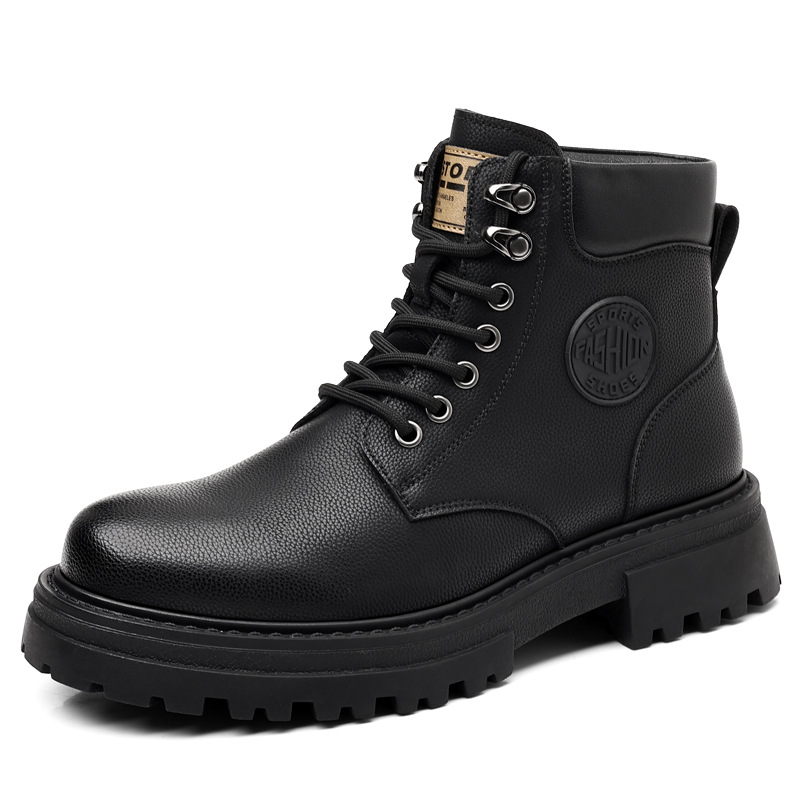New Autumn And Winter Men's Shoes, Korean Style Versatile Thick-soled British-style Workwear Warm Short Boots, High-top_voghion.com