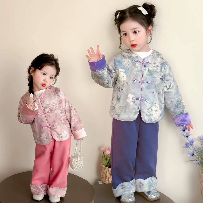 Традиционный китайский наряд для девочек Hanfu на весну и осень, новая детская одежда в китайском стиле, древний костюм для девочек, детский костюм Тан, платье на первый день рождения.