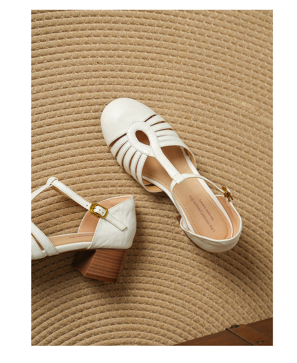 Sandal nữ da cừu bện quai chữ T mũi kín gót 4 cm — đen chi tiết 13