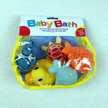 funone 跨境新款儿童浴室戏水洗澡玩具 吸盘吊网搪塑动物66001095