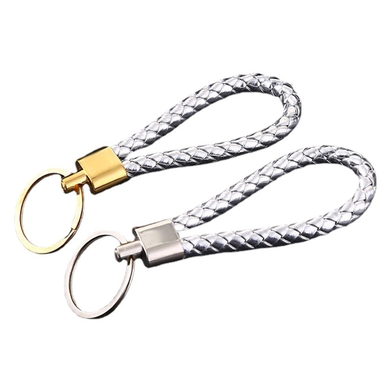 Net red style woven leather rope keychain creative metal texture car key pendant activities small gift spot