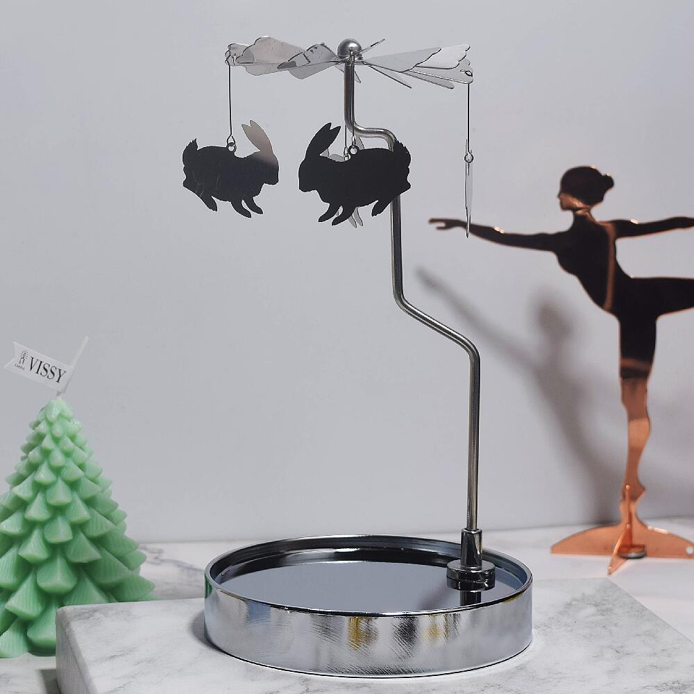 Fuente fabricante al por mayor Amazon INS bandeja redonda de acero inoxidable linterna giratoria giratoria candelabro de aromaterapia giratoria