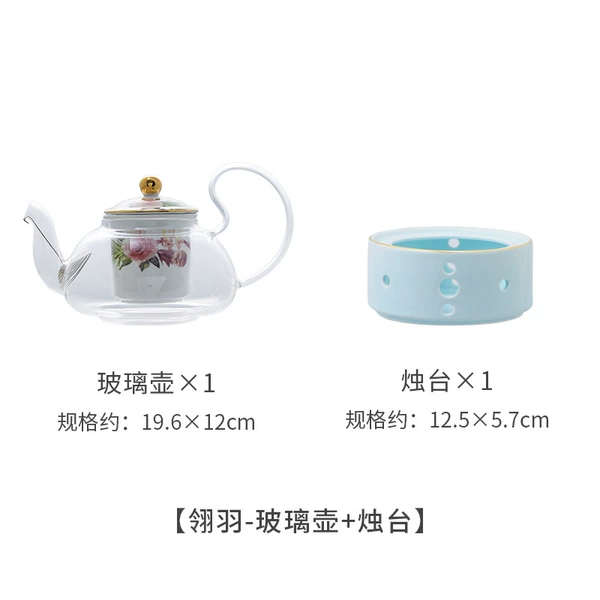 [翎羽蓝玻璃壶+烛台]