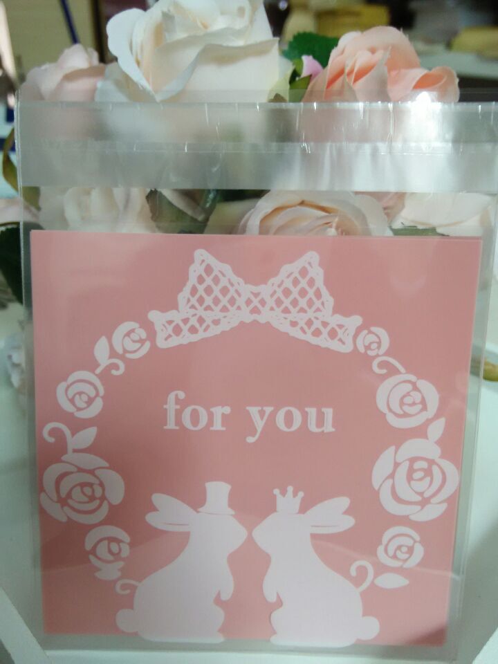 批发粉色婚庆玫瑰花环糖果包装袋 婚礼喜糖袋 情侣兔塑料袋7*7+3