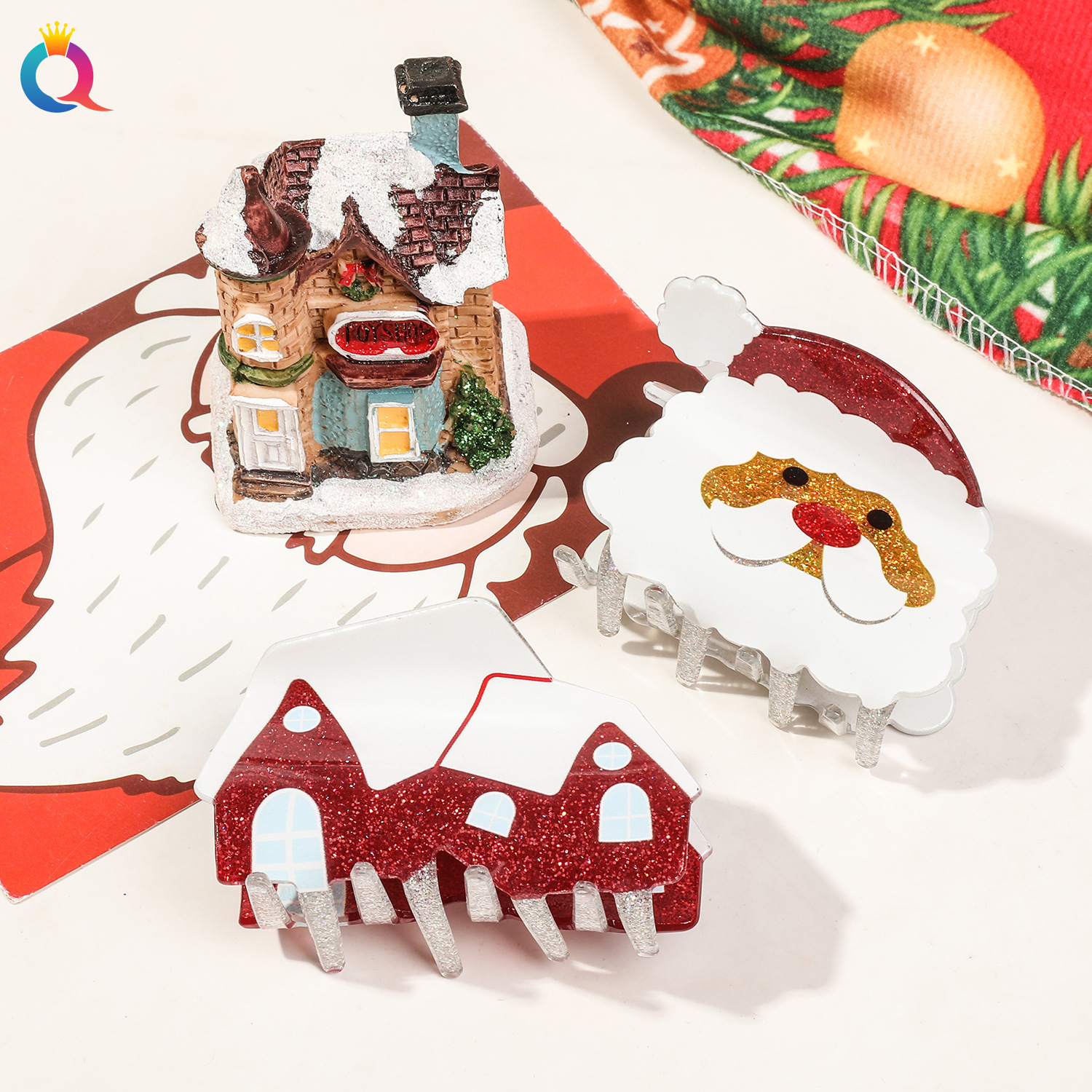 Christmas gift Odd reading cross border acrylic Christmas cartoon glitter hair clip disc hair clip senior sense shark clip hair accessories wholesale_voghion.com