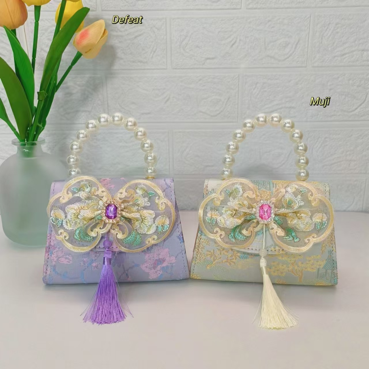 Bolso de perla nuevo estilo chino bolso de niños bolso de cambio para niñas bolso de cadena bolso de arco bolso pequeño