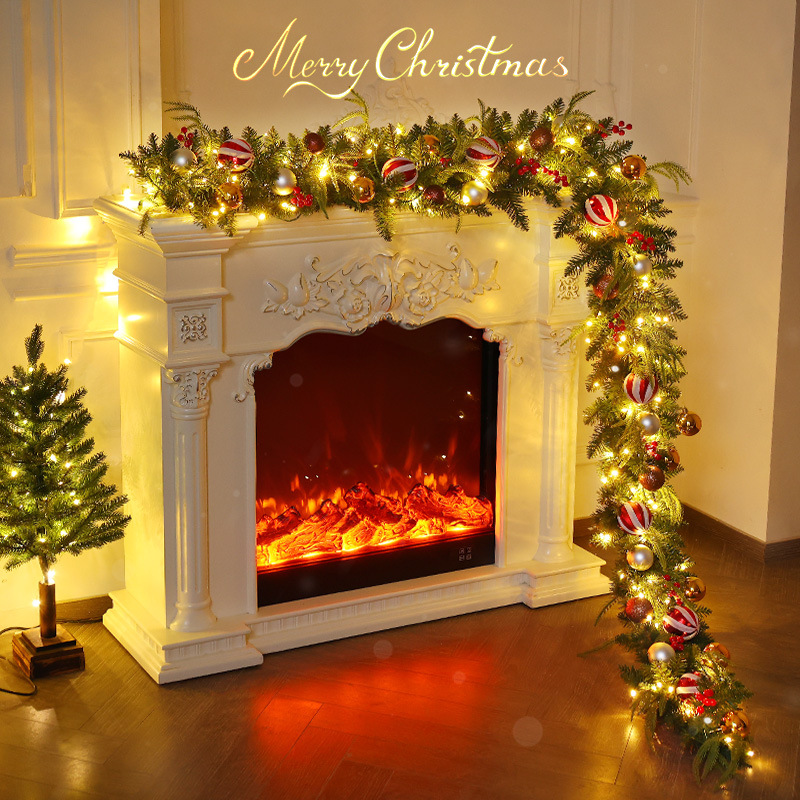 Simulación transfronteriza decoración navideña ratán aguja de pino fruta de pino decoración navideña decoración de pared diseño de atmósfera simulación ratán navideño