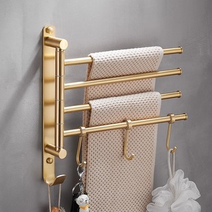Light Luxury All Copper Rotating Towel Rack Punch-free Golden Towel Bar Hanging Pole Bathroom Wall Hanging Activity Hook Multi-pole