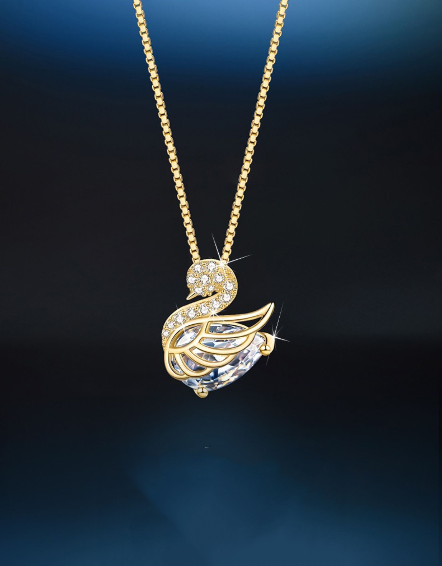 Elegant Swan Sterling Silver Inlay Rhinestones Pendant Necklace display picture 1