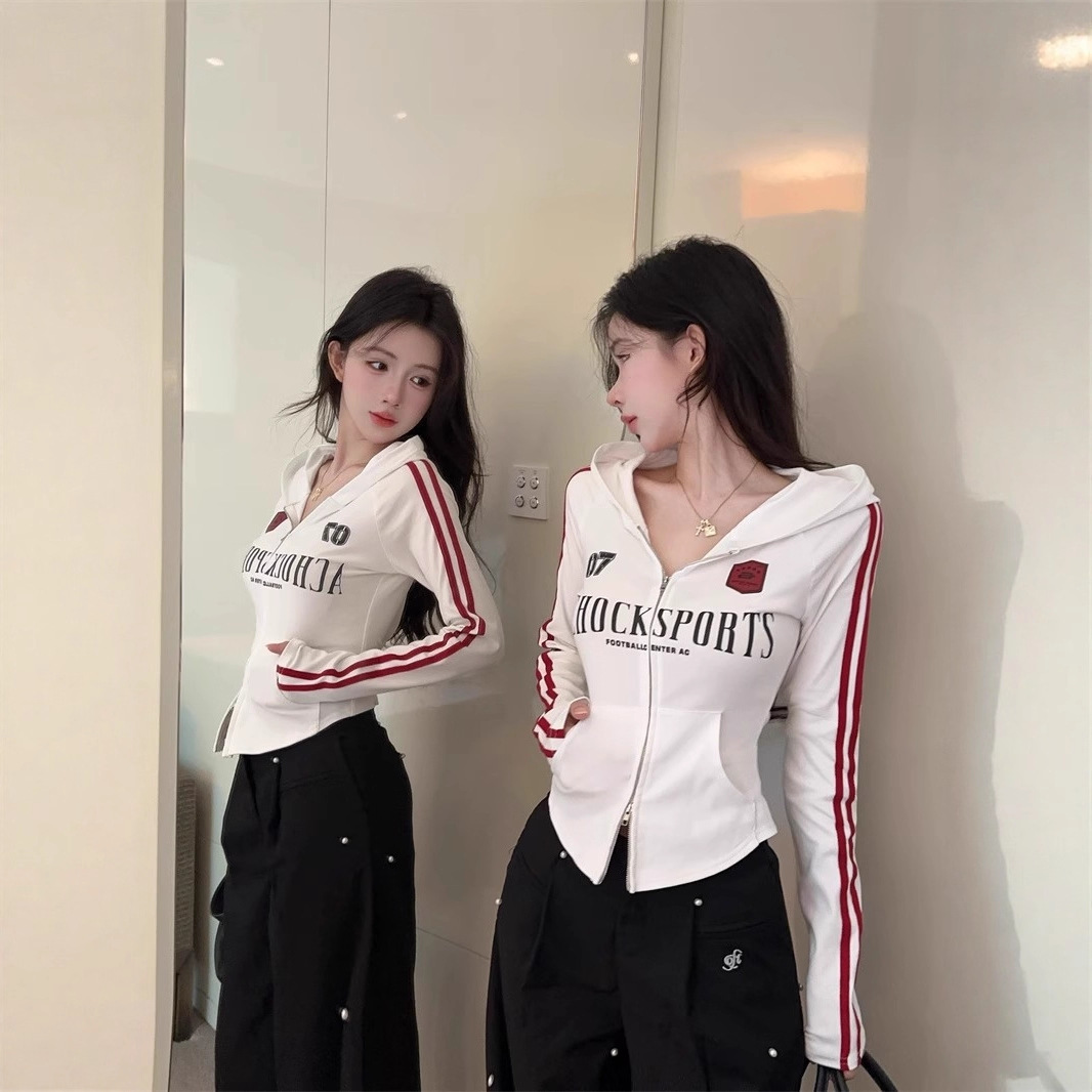 【支酷丝爽棉】美式辣妹街头风设计感连帽短外套修身显瘦洋气字母