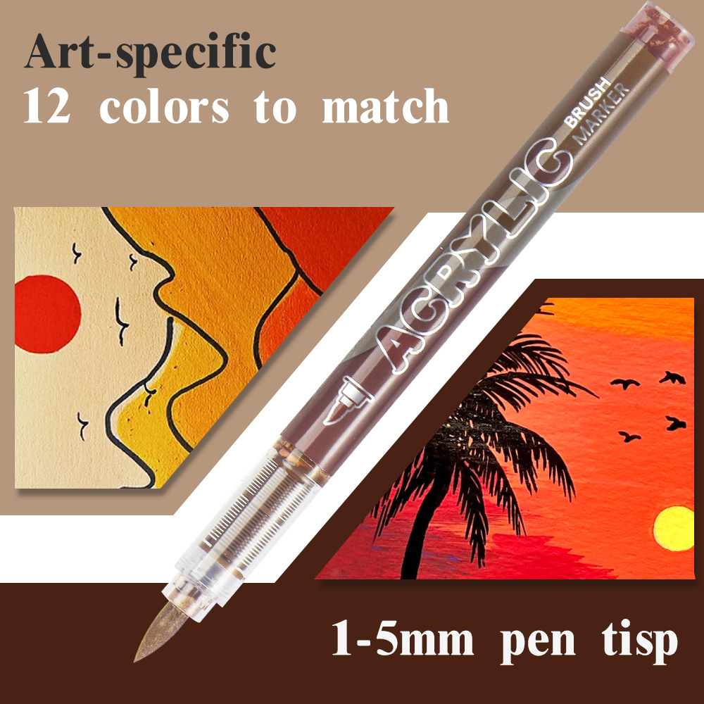 Nuevo conjunto de marcador de acrílico líquido directo transfronterizo de cabeza blanda acuarela marrón rojo al por mayor.