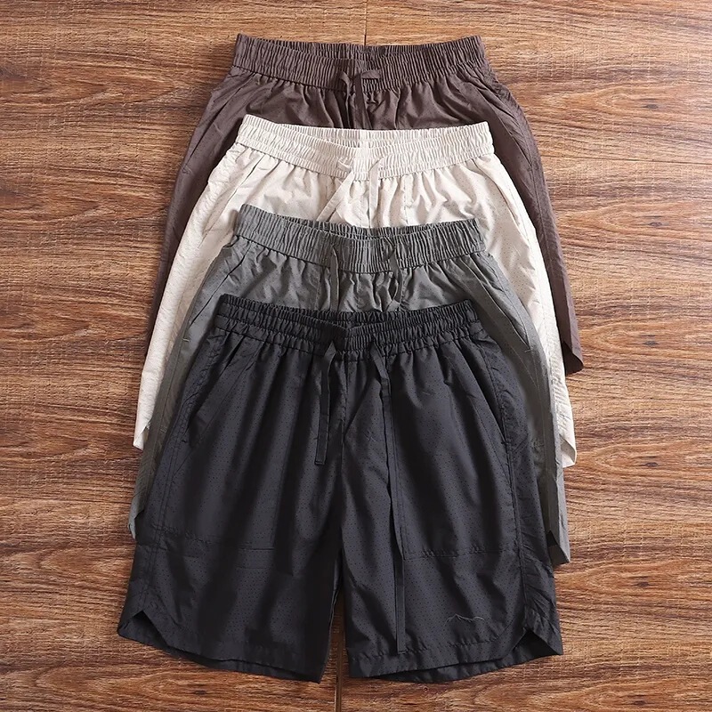 Mountain Outdoor Full Body Laser Punching Summer Sports Casual Breathable Men's Straight Tube Loose Waist Solid Color Shorts
