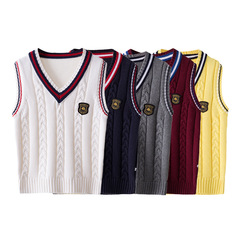 Children's clothing sweater vest spring and autumn children's college style school uniform top cotton sweater knitted vest jacket wholesale