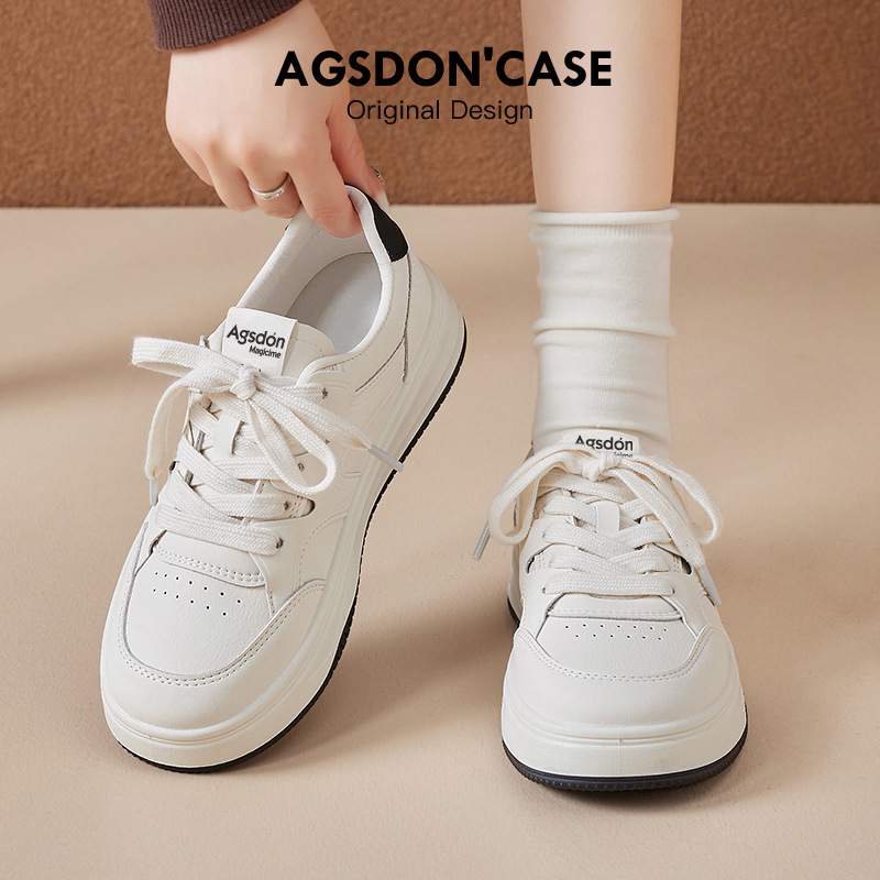 Augu Shi Deng zapatos blancos para mujeres 2025 nuevo suela suave de primavera con falda de zapatos de skate casuales de suela plana de moda