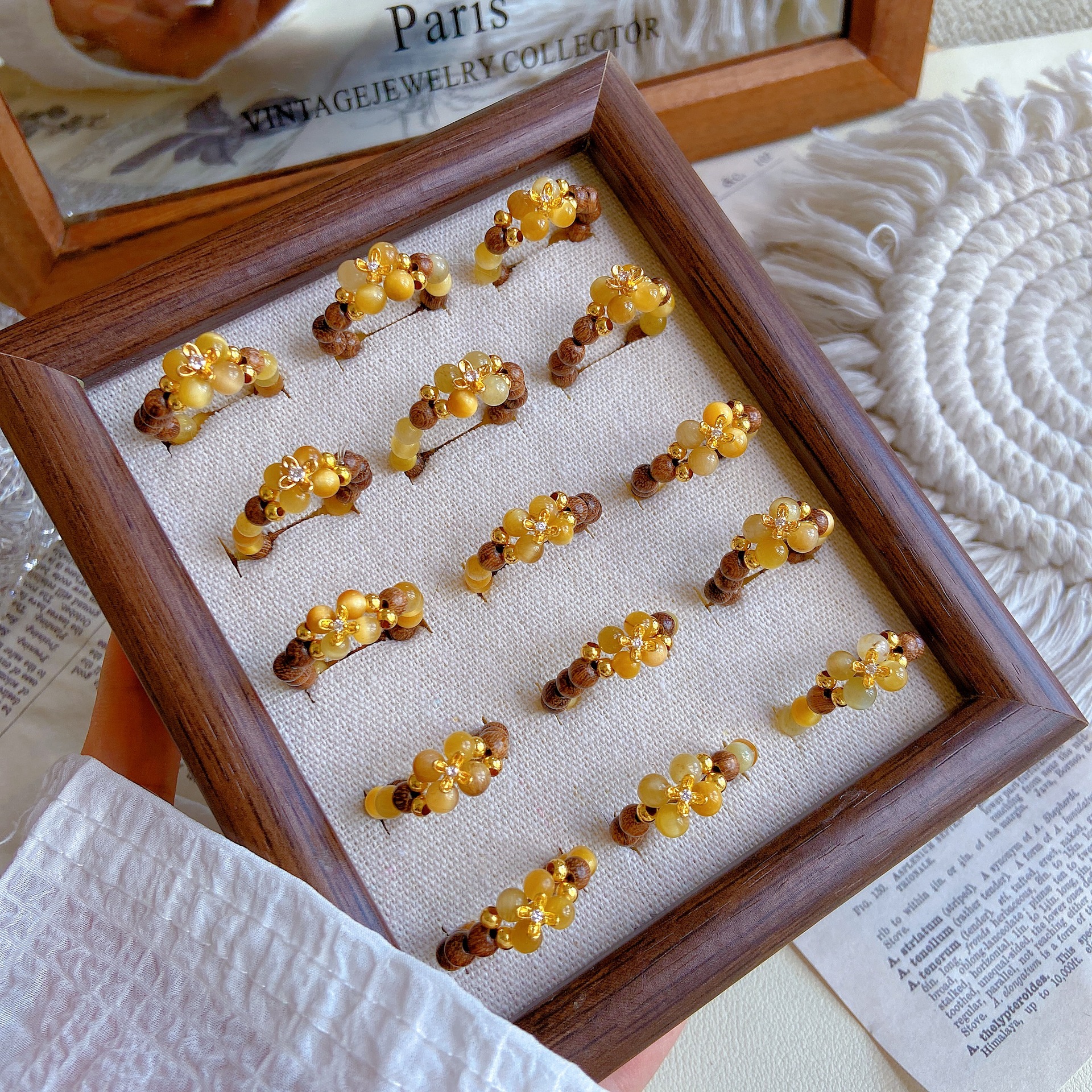 Jubei [Osmanthus Gold Tiger Eye Ring] Natural Tiger Eye Stone Gold Thread Sandalwood, popular on Xiaohongshu and Douyin, wholesale available