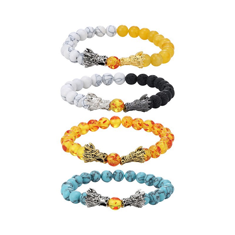 Suministro de comercio exterior joyería moda simple piedra volcánica de 8mm blanco turquesa pulsera de cristal amarillo pulsera de grifo pulsera al por mayor