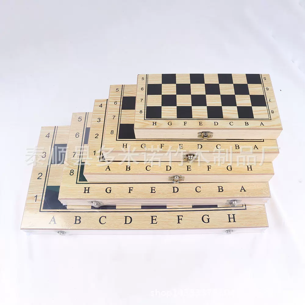 木制木盒3合1国际象棋跳棋西洋双陆棋木色印刷跨境专供产地直销