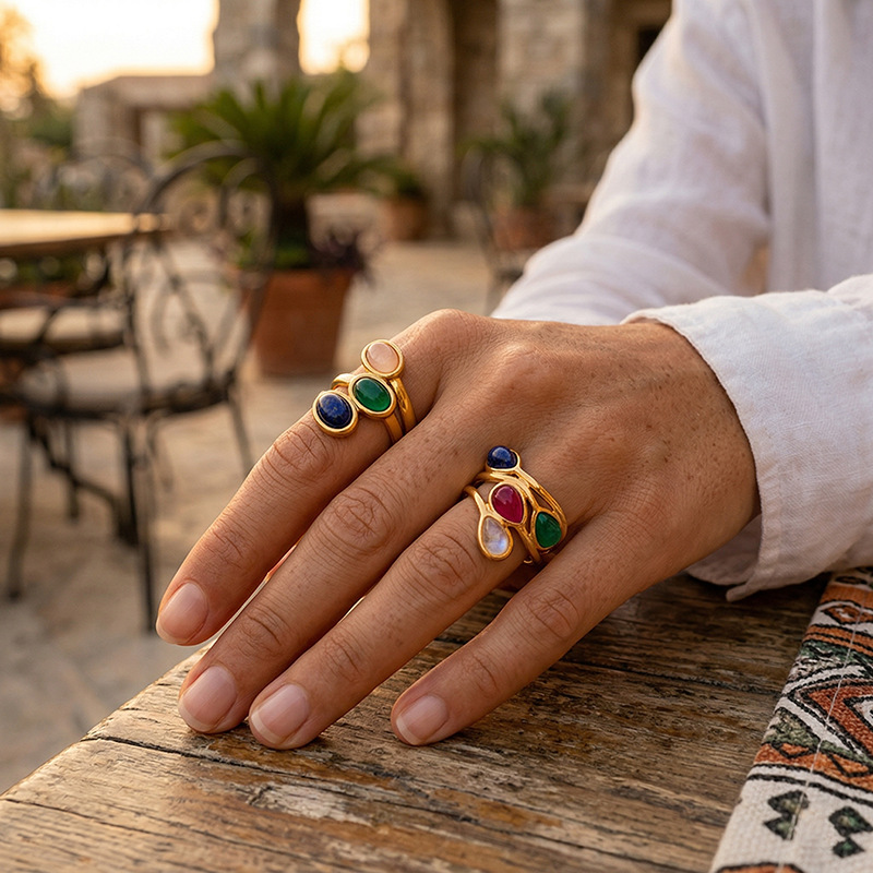 TENA Europa y América retro nicho español diseño de piedra natural anillo de mujer vintage corte joyas al por mayor