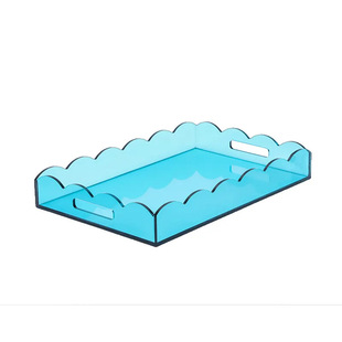 Acrylic Sky Blue Scallop Wavy 5-Sided Storage Service Tray with Handle Suitable for Home and Hotel