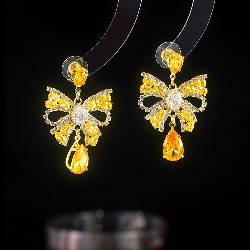 银针法式镶钻蝴蝶结流苏耳环复古宫廷风温柔耳钉轻奢高级感耳饰女