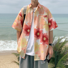 代理加盟 一件代发男装衬衣 2023夏装新款冰丝印花短袖衬衫潮男式