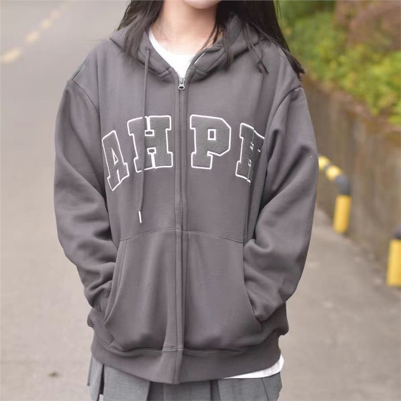 New Simple Autumn Winter Large Print Zipper Sweatshirt Unisex Couple Cardigan Jacket Trendy Brand_voghion.com