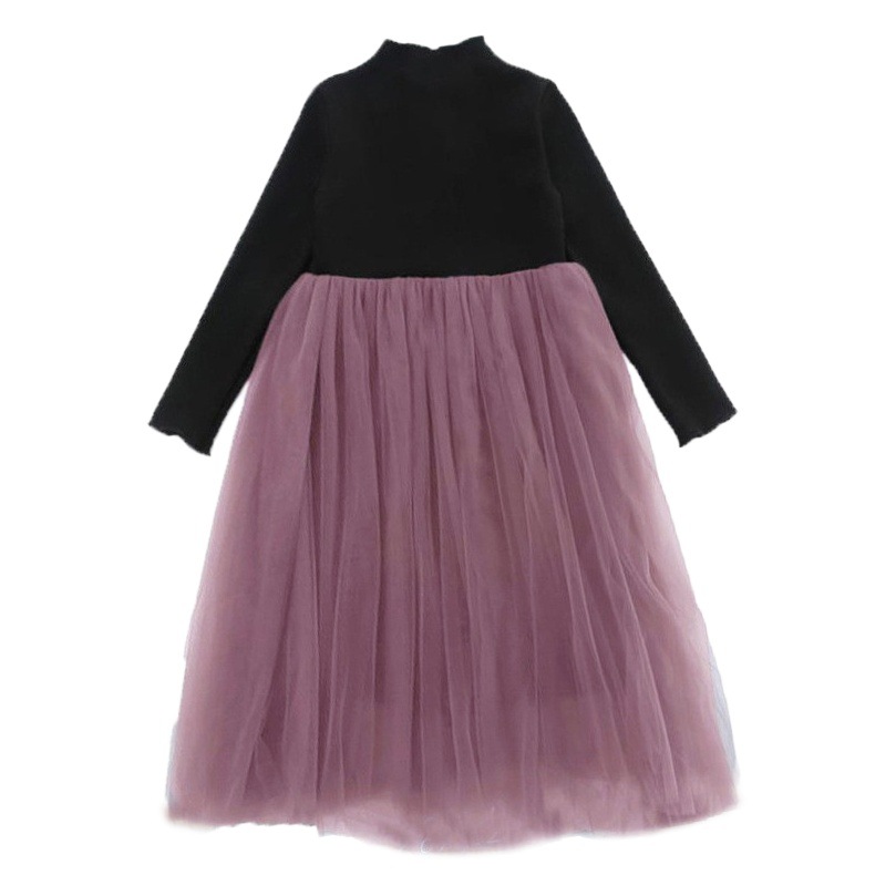 Ropa para niños vestido malla SLIM-Fit Otoño e Invierno elegante falda de algodón de manga larga para niñas ropa de comercio exterior de estilo coreano para niños