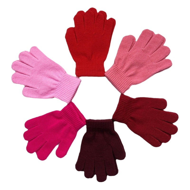 European and American Cross-Border Pure Color Kidsren's Gloves Students' Gloves Primary School Students Knitted Gloves Manufacturer Wholesale