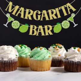 青柠酒杯鸡尾酒元素横幅MARGARITA RAR 玛格丽塔酒吧主题派对装饰