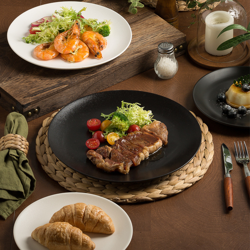 Japanese-style Steak Dinner Plate Home Dish Plate High-grade Dessert Tray New Frosted Ceramic Plate Restaurant Flat Plate