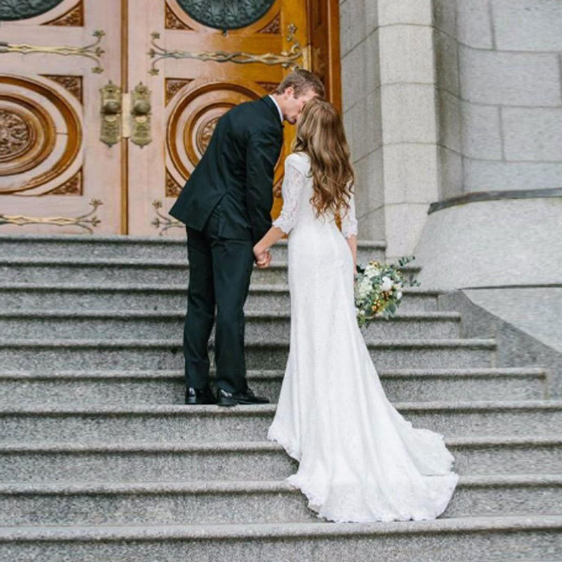 El comercio exterior de Europa y América Amazon AliExpress deseo elegante vestido de novia con cuello en V largo elegante vestido de novia simple