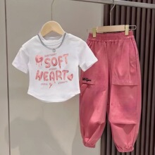 女童套装2026夏季新款网红洋气时髦修身短款上衣休闲工装裤两件套