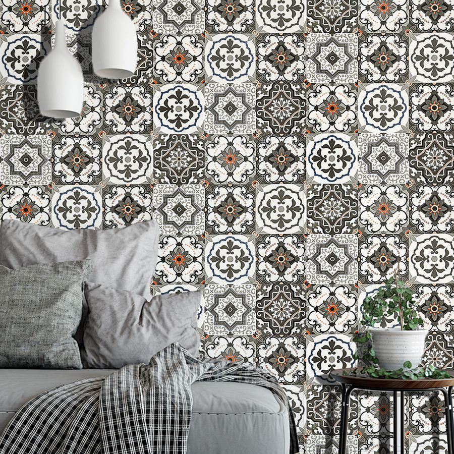 45cm*2000cm Vintage Moroccan Tile Wallpaper – Waterproof Peel & Stick Wall Covering For Kitchen & Living Room Decor_maomaolike.com