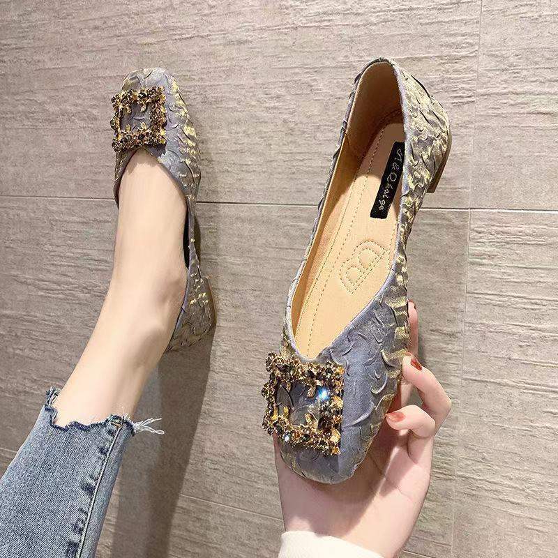 黑色方头浅口单鞋女2025新款春秋百搭豆豆瓢鞋仙女风平底晚晚鞋潮