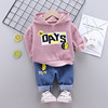 Demi-season cartoon hoody, fashionable jeans for boys with letters for leisure, set, 2021 collection, Korean style