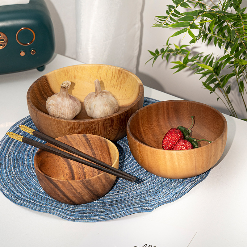 相思木木碗日式原木色汤面碗沙拉碗木质餐具儿童饭碗家用水果碗